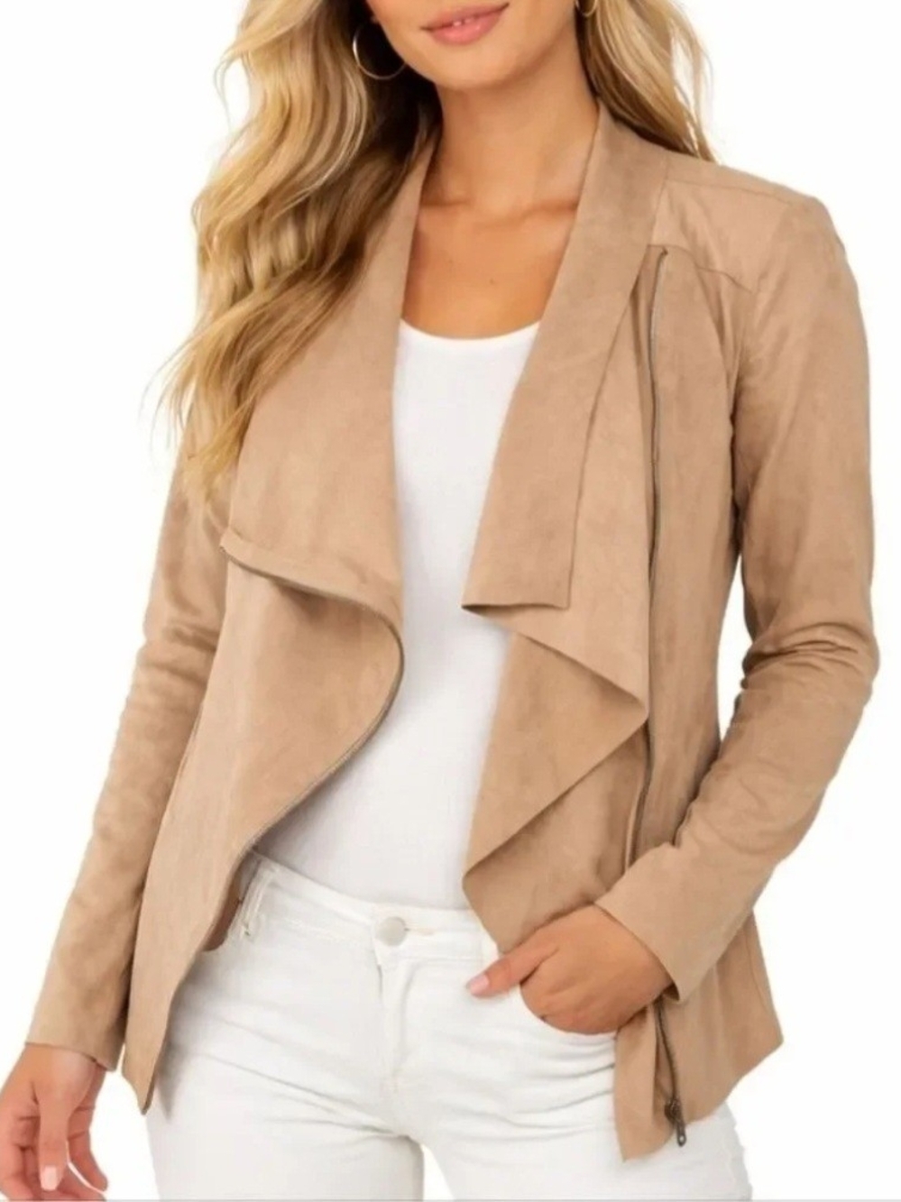 Mote Women's Draped Open-Front Lightweight Jacket - Beige